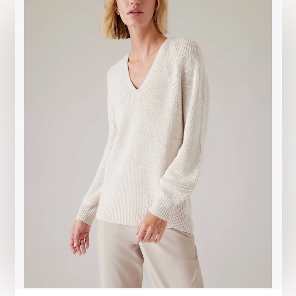Athleta Hanover V-Neck Merino Wool Blend Sweater, Ivory/Cream, Small